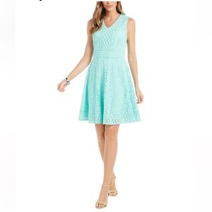 NWT Charter Club Womens Aqua V Neck fit & flare Dress sleeveless size Medium